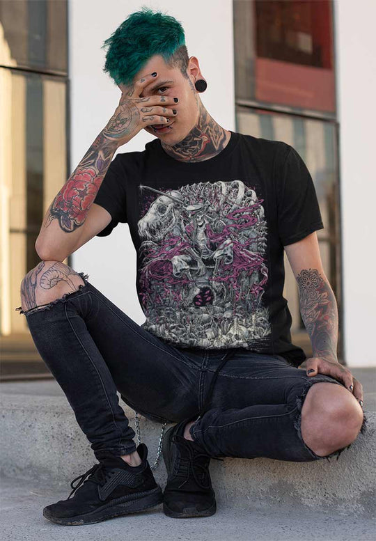 JPU Records x ISANA KAGAMI Tshirt #004 from the illustrator for BAND-MAID and BABYMETAL merch male model