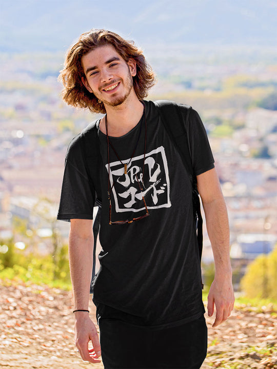 JPU Records t-shirt with Japanese script male model