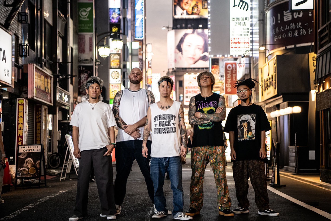 Japanese punk band STRAIGHT BACK FORWARD official band pic (taken at night time in Tokyo)