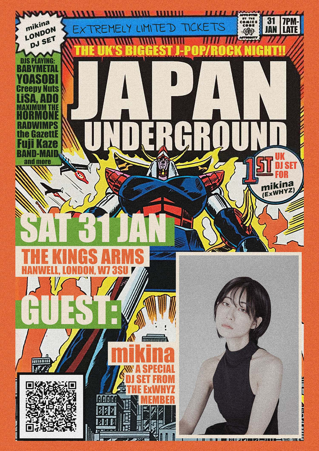 Japan Underground Saturday 31 January flyer featuring mikina from ExWHYZ