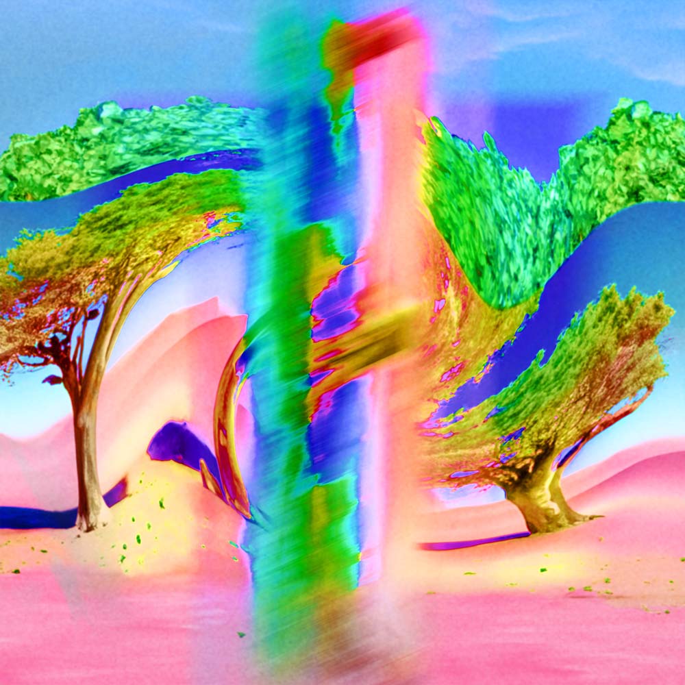 Japanese band SCANDAL's Soundly single cover art, featuring a psychedelic landscape of distorted colours and trees