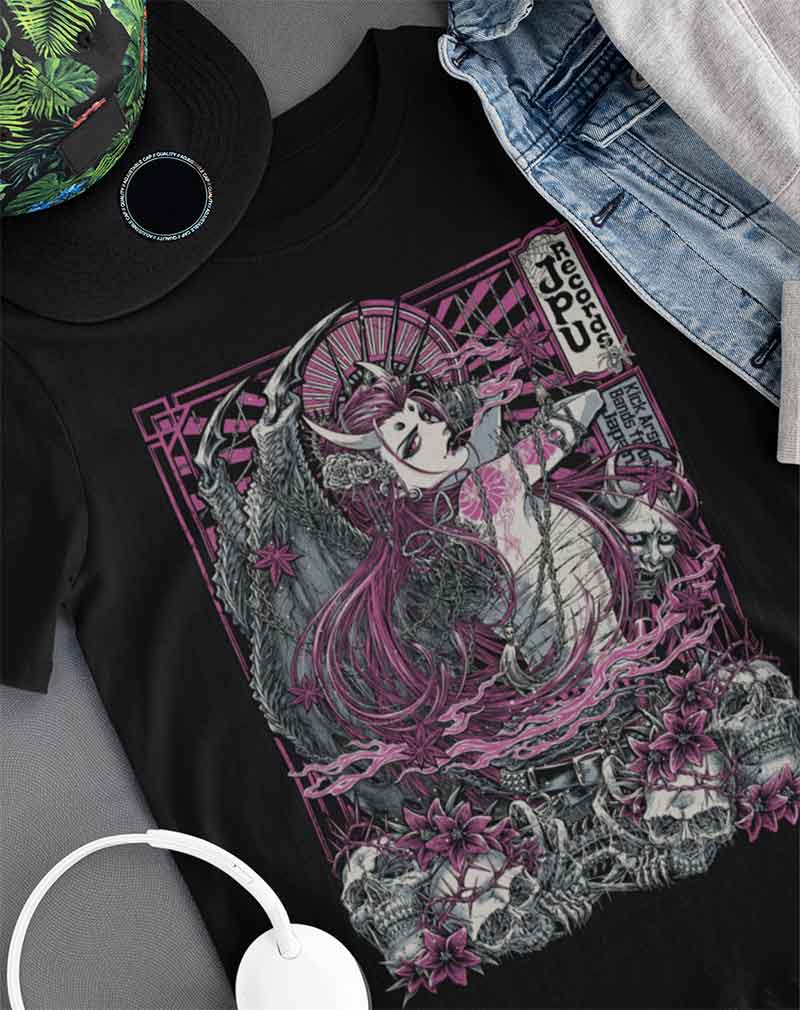 JPU Records x ISANA KAGAMI Tshirt #005 from the illustrator for BAND-MAID and BABYMETAL merch